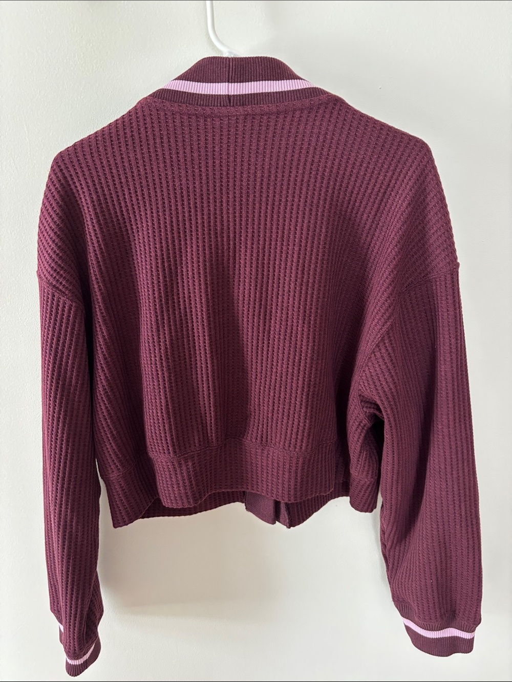 Nike Women's Burgundy Cropped Waffle-Knit Cardigan with Pink Trim - Picture 5 of 5